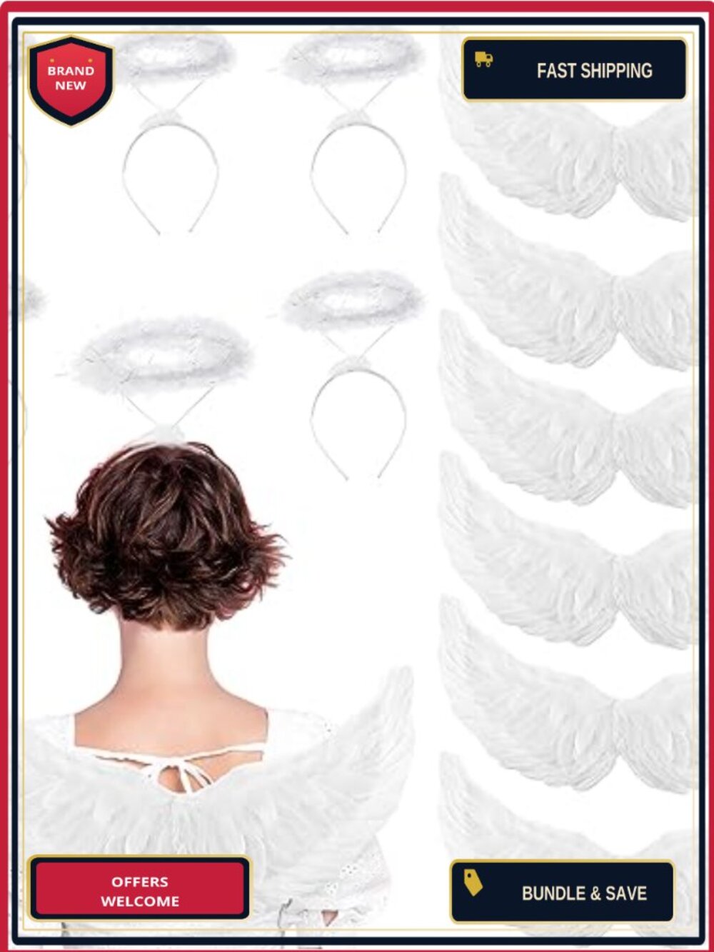 Angel Wings Headband Set Fur Costume Accessory 12 Pc Halloween Cosplay